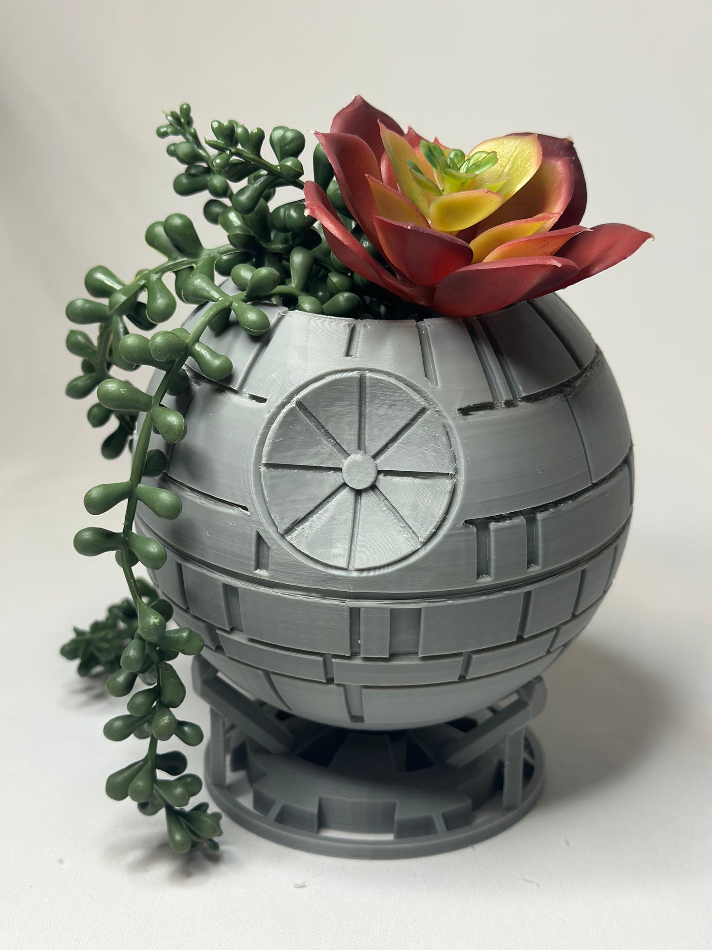 Death Star Succulent Pot with Imperial Stand – A Galactic Display for Star Wars Fans